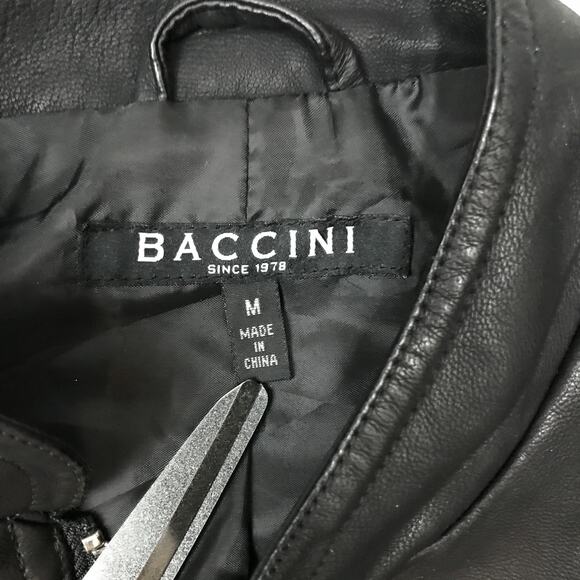 Baccini Jacket Womens Medium Black Faux Leather Moto Zip Up Peplum Biker Fitted - Picture 12 of 15